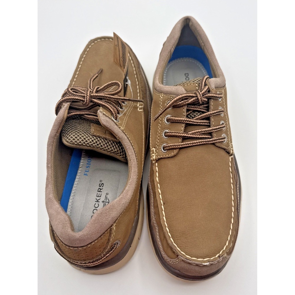 Dockers Men Brown Lace Up Boat Shoes Size  9.5 Tan Laces Fusion Footbed